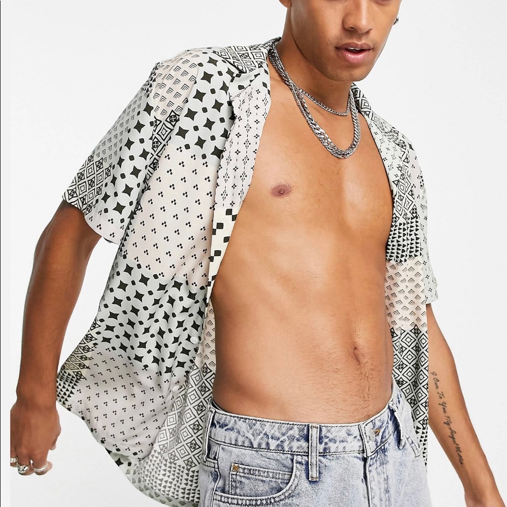 NWOT Men’s ASOS DESIGN relaxed / oversized shirt in patch geo print - Picture 3 of 7